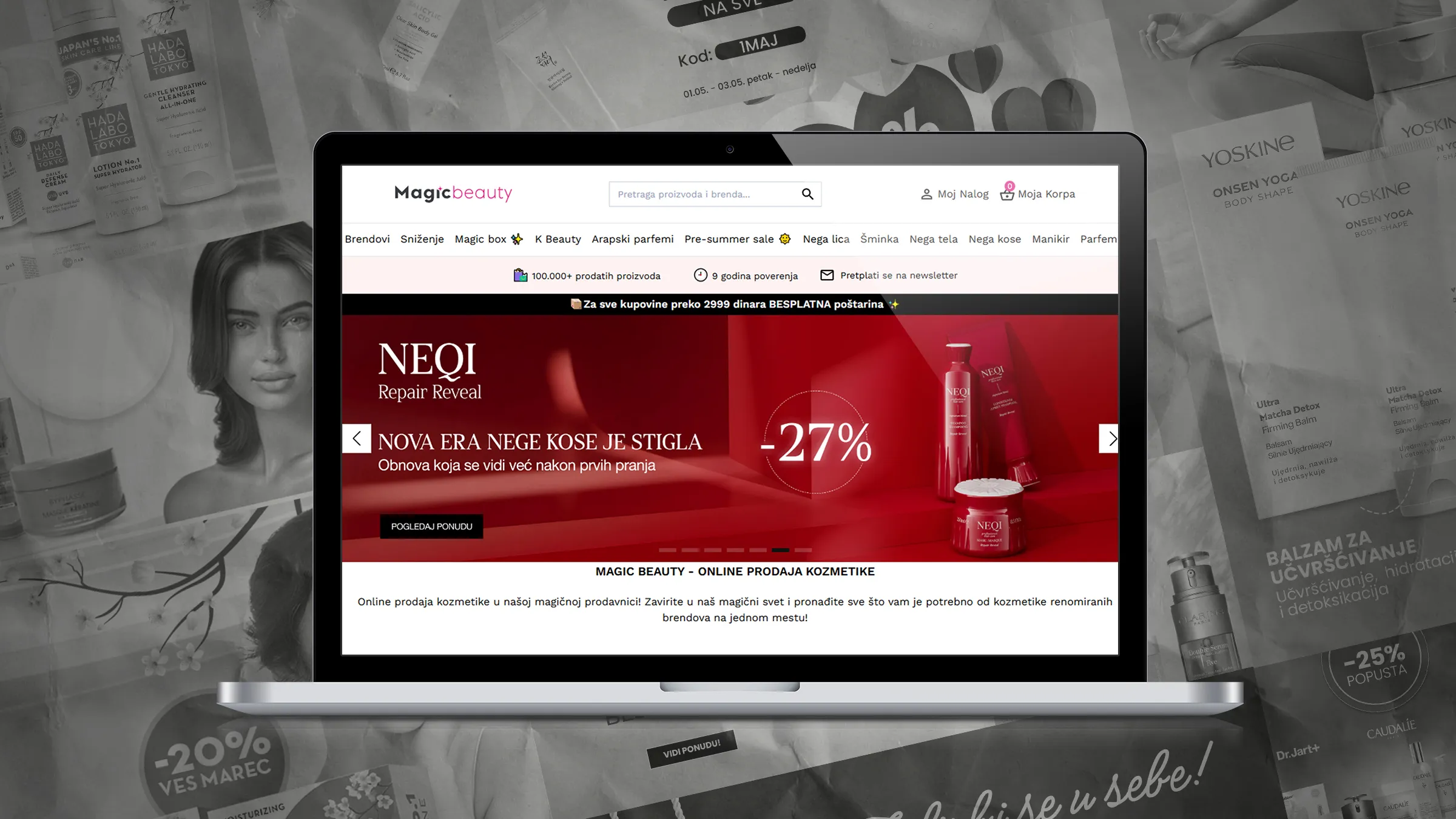 www.magicbeauty.rs online cosmetics store shown on a laptop mockup