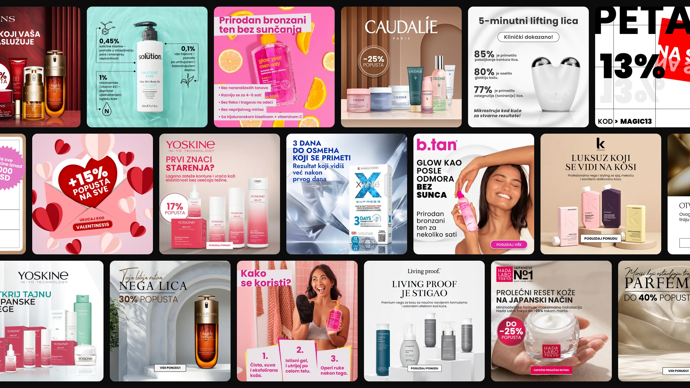 A wall of paid social ads designed for www.magicbeauty.rs